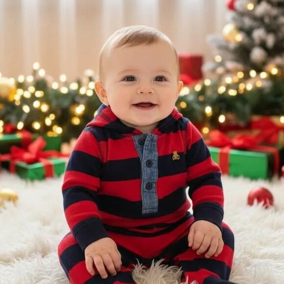 Baby Gap Rugby Striped Hooded Jumpsuit Size 12-18 Months - Picture 14 of 14